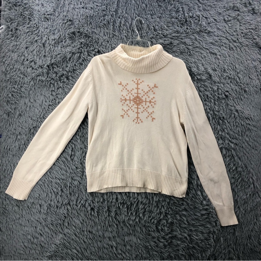 Izod Sweater Womens XL Wool Blend Vintage Snowflake Turtle Neck